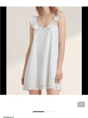 Aritzia Wilfred White Eyelet Ruffle-Trim Cotton Mini Dress